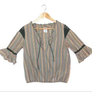 Free People Boho Striped Peasant Top sz 6